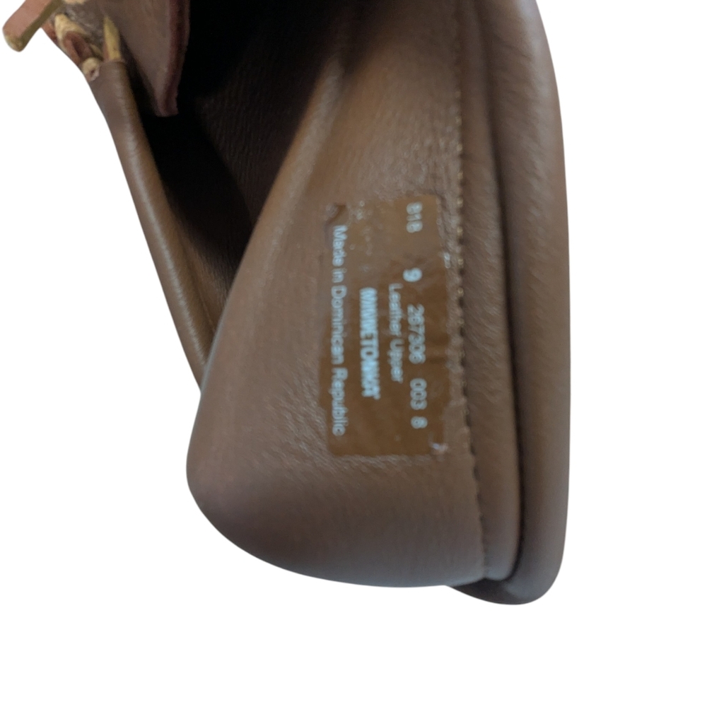 Minnetonka Men 9 Brown Leather Moccasin Loafers with Tan Laces - Picture 6 of 6